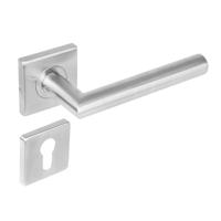 Deurkruk 1242 rechte Hoek 90°op rozet vierkant met profielcilindergat plaatjes RVS - thumbnail