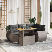 5-delige Loungeset met kussens poly rattan grijs - thumbnail