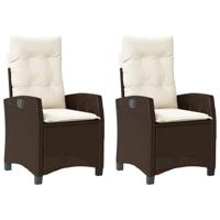 Tuinstoelen 2 st verstelbaar met kussens poly rattan bruin - thumbnail