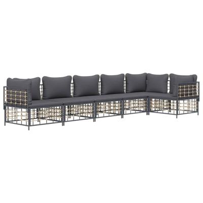 6-delige Loungeset met kussens poly rattan antracietkleurig