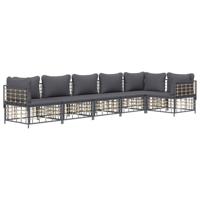 6-delige Loungeset met kussens poly rattan antracietkleurig - thumbnail
