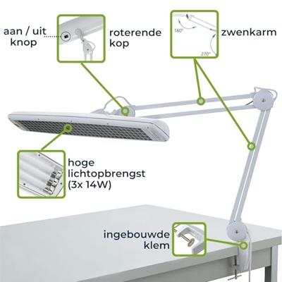 Velleman VTLAMP6 VTLAMP6 Bureaulamp Fluorescentielamp T5 42 W Grijs