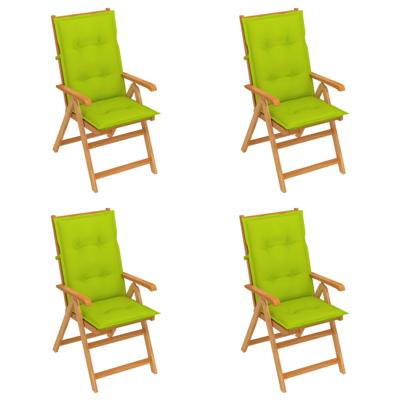 vidaXL Tuinstoelen 4 st met heldergroene kussens massief teakhout