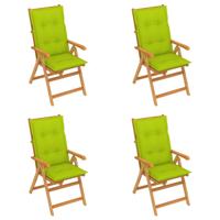 vidaXL Tuinstoelen 4 st met heldergroene kussens massief teakhout - thumbnail