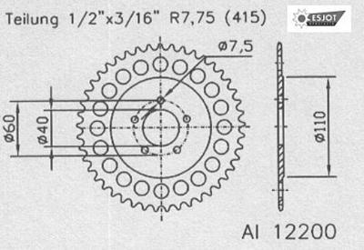 ESJOT Chain wheel 415 44z alu silver