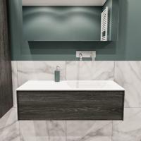 Lush onderkast 100cm in kleur ANTRACITE met 1 lade Push tot open geschikt voor rechtse wastafel. Compleet met solid surface wastafel cloud M35134met 0 kraangat(en) - thumbnail