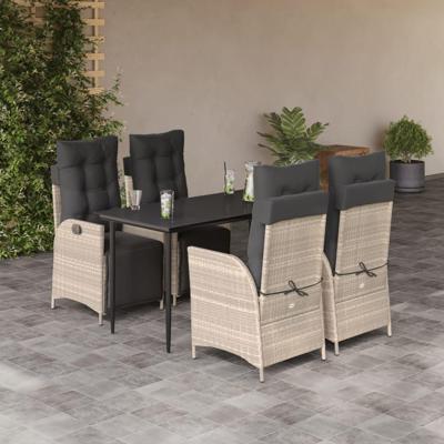 5-delige Tuinset met kussens poly rattan lichtgrijs