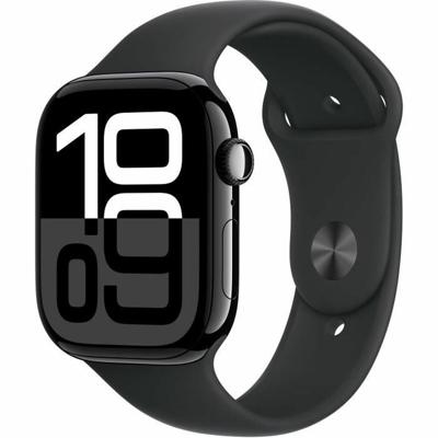 Apple Watch Series 10 (GPS + Cellular 46 mm) Smartwatch - Kast van gitzwart aluminium - Zwart sportbandje (S/M). Conditie bijhouden, Ecg-app, always on Retina-display, waterbestendig
