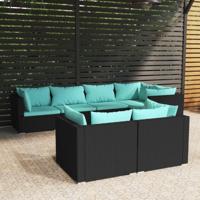 7-delige Loungeset met kussens poly rattan zwart - thumbnail