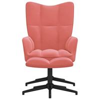 Relaxstoel met voetenbank fluweel roze - thumbnail
