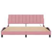 Bedframe met LED zonder matras "Hanko" fluweel roze 180x200 cm - thumbnail