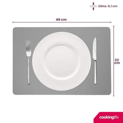 Cookinglife Placemats - Dubbelzijdig - Vegan leer - Grijs / Blauw 46 x 33 cm - 6 Stuks