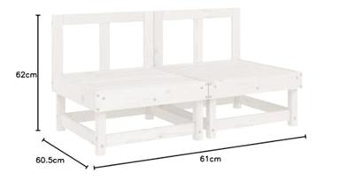 Middenbanken met kussens 2 st massief grenenhout wit
