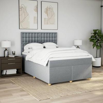 Boxspring met matras stof lichtgrijs 140x190 cm