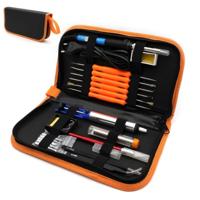 60W instelbare temperatuur elektrische soldeerbout Kit + 5 pc's Tips draagbare lassen reparatie Tool pincet Hobby mes 110V Plug Type: EU Plug(Orange - thumbnail