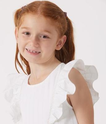 Korte mouwen katoenen kinderjurk PETIT BATEAU wit Korte mouwen katoenen kinderjurk PETIT BATEAU wit