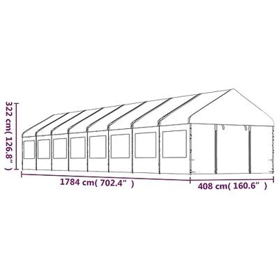 Prieel met dak 17,84x4,08x3,22 m polyetheen wit