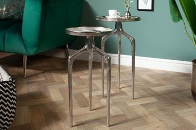 Set van 2 bijzettafels ABSTRACT 60cm zilverkleurig metaal rond shabby chic design - 40358