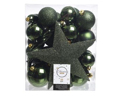 Decoris Kerstballen Plastic mix+piek 33st Dennengroen