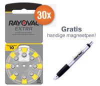 Voordeelpak Rayovac gehoorapparaat batterijen - Type 10 (geel) - 30 x 8 stuks + gratis magnetische batterijpen - thumbnail