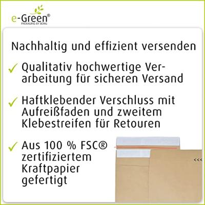 e-Green enveloppen met blokbodem, ft 350 x 250 x 50 + 96 mm, doos van 250 stuks