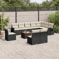 11-delige Loungeset met kussens poly rattan zwart - thumbnail