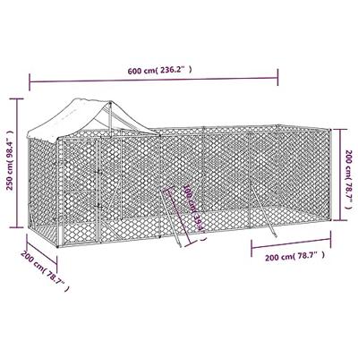 Hondenkennel met dak 6x2x2,5 m gegalvaniseerd staal zilverkleur