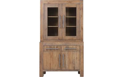 Goossens Buffetkast Roots, 2 glasdeuren 2 dichte deuren 2 laden, donkergrijs eiken, 120 x 210 x 45 cm, stijlvol landelijk