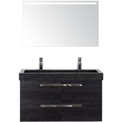 Seville Badmeubelset 100 cm - Black Oak - Wastafel Lucca 2 Kraangaten met Sence Spiegel