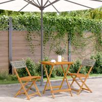 3-delige Bistroset poly rattan en massief hout grijs - thumbnail