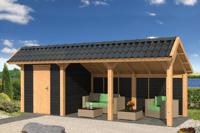 Tuindeco Bergen L Kapschuur type 7 678x306 cm Lariks/Douglashout blank en Zweeds rabat zwart- Kapschuurdak- Onbehandeld lariks Douglas hout- Tuindeco - thumbnail