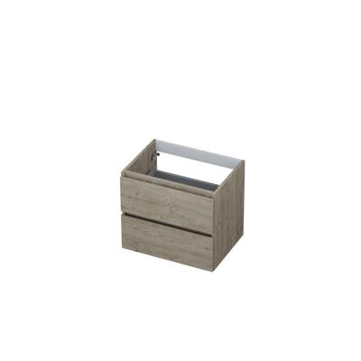 INK - Onderkast 2 Laden Greeploos met Houten Keerlijst - 600x450x520 Mm - Greige Eiken