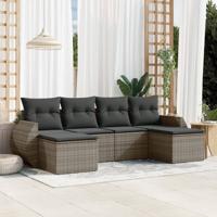 6-delige Loungeset met kussens poly rattan grijs - thumbnail
