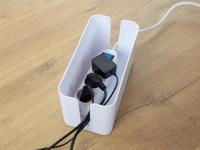 Perel contactdoos met 3 stopcontacten en schakelaar, inclusief kabelbox, wit, voor België - thumbnail