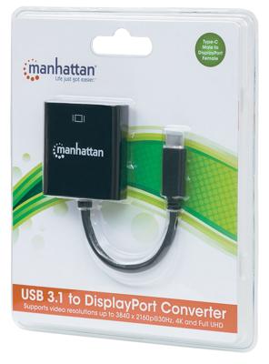 Manhattan 152020 DisplayPort / USB Adapter [1x USB 3.2 Gen 2 stekker C (USB 3.1) - 1x DisplayPort bus] Zwart Kleurcodering, Flexibel, Folie afscherming, UL