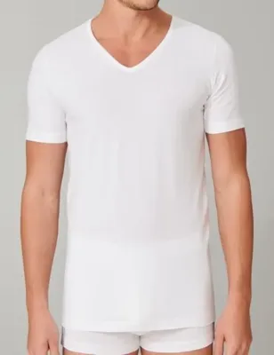 Schiesser T-shirt V-hals 95/5 2-pack wit