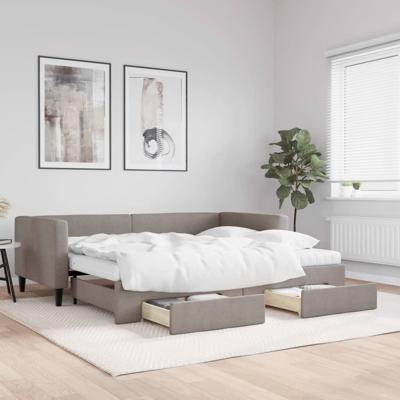 Slaapbank met onderschuifbed en lades 90x200 cm stof taupe