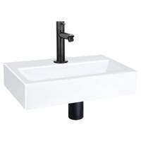 Differnz Flat fonteinset - 38x24x8cm - Rechthoek - 1 kraangat - Recht matte zwarte kraan - Keramiek Wit 38.400.01 - thumbnail