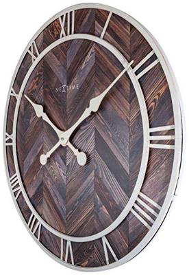 NeXtime NE-3245BR - Wandklok - Ø 58 Cm - Hout/Metaal - Donkerbruin - &apos;Roman Vintage&apos;