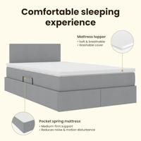 Opbergbed met LED met matras Lichtgrijs 120 x 190 cm Stof - thumbnail