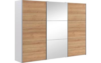 Goossens Kledingkast Easy Storage Sdk, 303 cm breed, 220 cm hoog, 2x 3 paneel schuifdeuren en 1x 3 paneel spiegel schuifdeur midden
