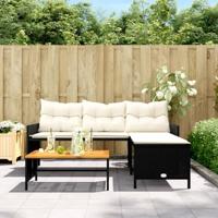 Tuinbank met tafel en kussens L-vormig poly rattan zwart - thumbnail
