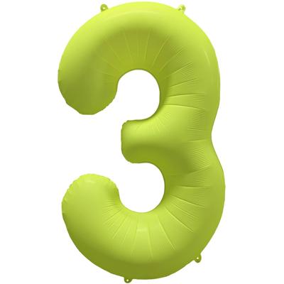 Folieballon Cijfer 3 Neon Geel (86cm)