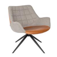 Zuiver Draaifauteuil 'Doulton' PU en stof, kleur Grijs/Bruin - thumbnail