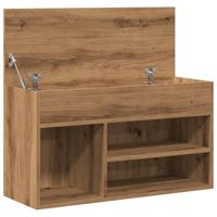 Schoenenbankje 80x30x45 cm bewerkt hout artisanaal eikenkleur - thumbnail