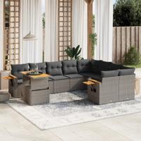 10-delige Loungeset met kussens poly rattan grijs - thumbnail