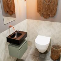 Mondiaz Andor toiletmeubel 40cm army met zwarte wastafel links zonder kraangat - thumbnail