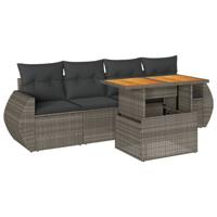 5-delige Loungeset met kussens poly rattan grijs - thumbnail