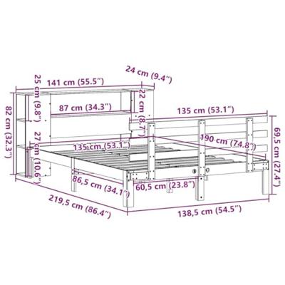 Bed met boekenkast zonder matras grenenhout wit 135x190 cm