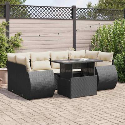 7-delige Loungeset met kussens poly rattan zwart - thumbnail